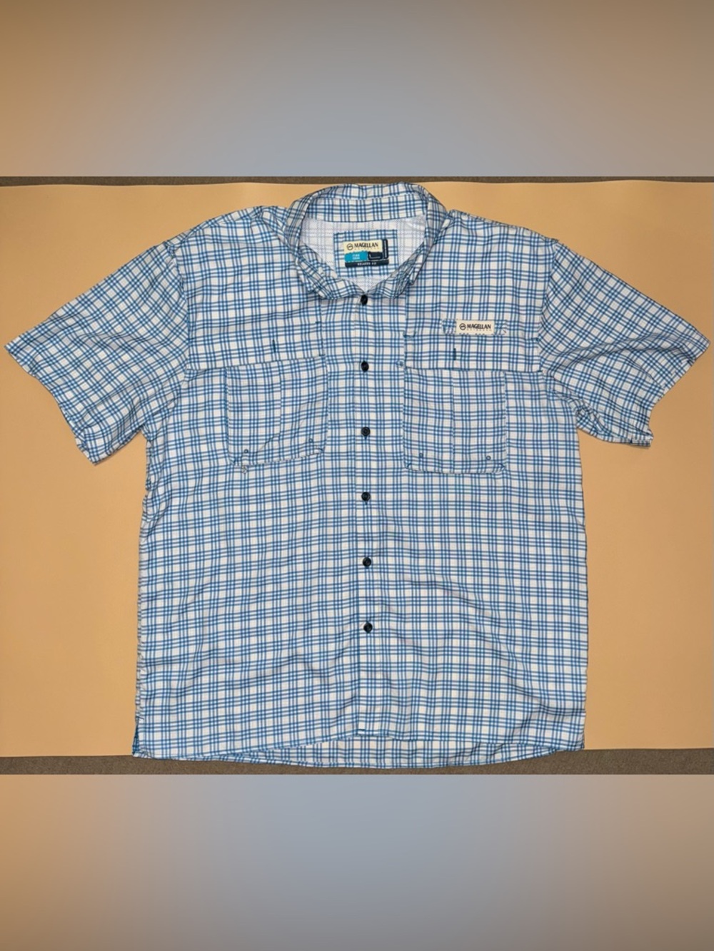 Magellan Outdoors Fishing Shirt Mens Large Blue Plaid Button Up